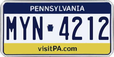 PA license plate MYN4212