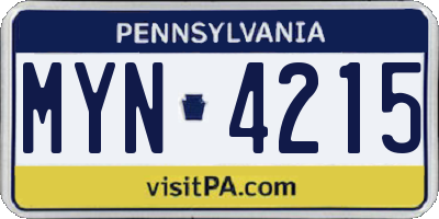 PA license plate MYN4215