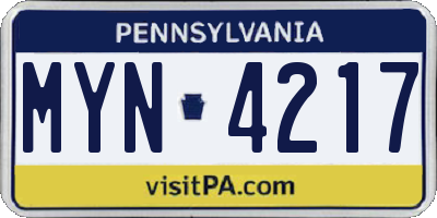 PA license plate MYN4217