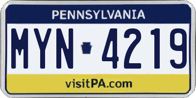 PA license plate MYN4219