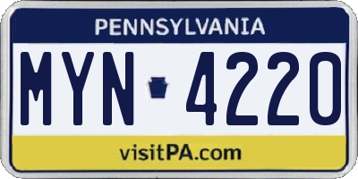 PA license plate MYN4220