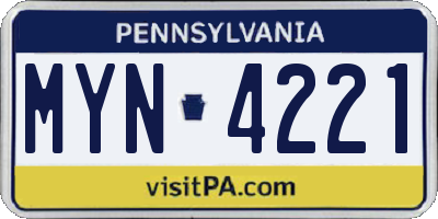 PA license plate MYN4221