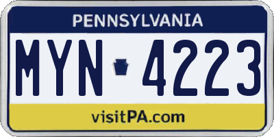 PA license plate MYN4223