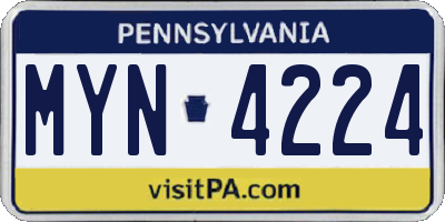 PA license plate MYN4224