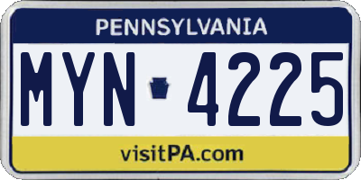 PA license plate MYN4225
