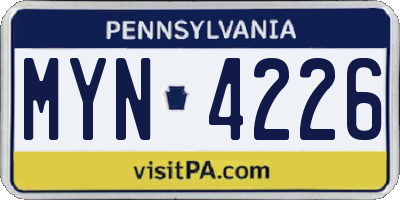 PA license plate MYN4226