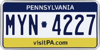 PA license plate MYN4227