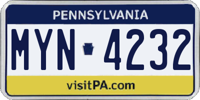 PA license plate MYN4232