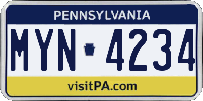 PA license plate MYN4234