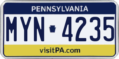 PA license plate MYN4235