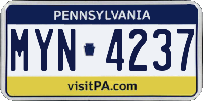 PA license plate MYN4237