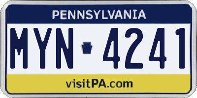 PA license plate MYN4241