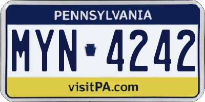 PA license plate MYN4242