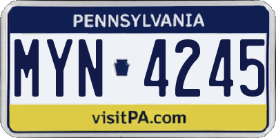 PA license plate MYN4245