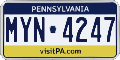 PA license plate MYN4247