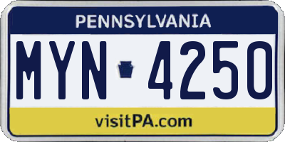 PA license plate MYN4250
