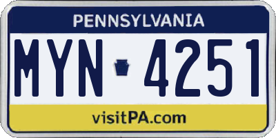PA license plate MYN4251