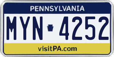 PA license plate MYN4252