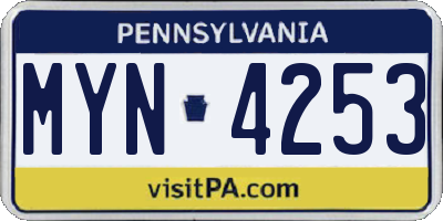 PA license plate MYN4253