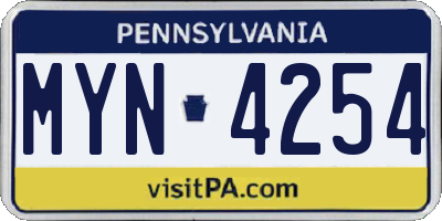 PA license plate MYN4254