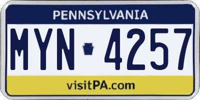 PA license plate MYN4257