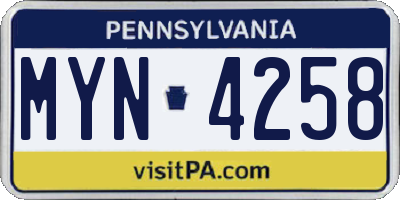 PA license plate MYN4258