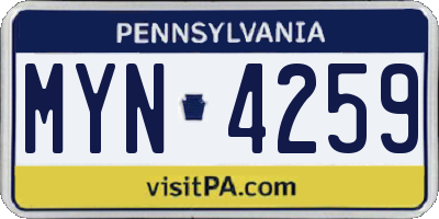 PA license plate MYN4259