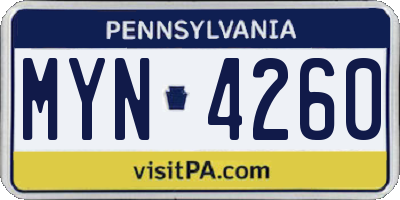 PA license plate MYN4260