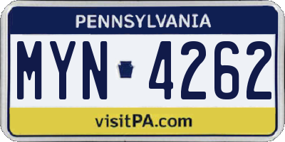 PA license plate MYN4262