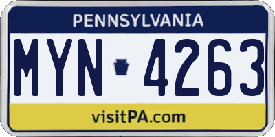 PA license plate MYN4263