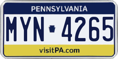 PA license plate MYN4265