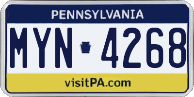 PA license plate MYN4268