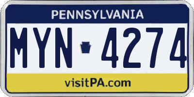 PA license plate MYN4274
