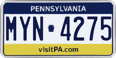 PA license plate MYN4275
