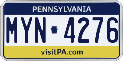 PA license plate MYN4276
