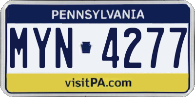 PA license plate MYN4277