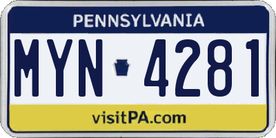 PA license plate MYN4281
