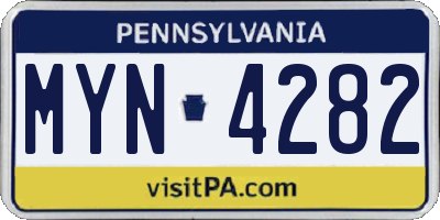 PA license plate MYN4282