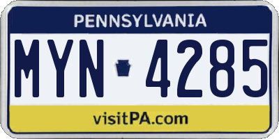 PA license plate MYN4285
