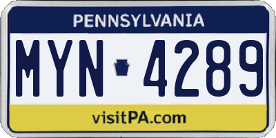 PA license plate MYN4289