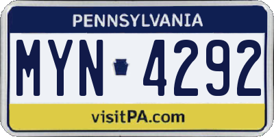 PA license plate MYN4292