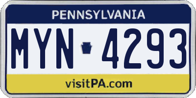 PA license plate MYN4293