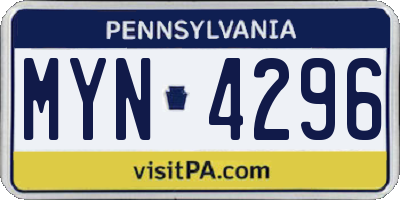 PA license plate MYN4296