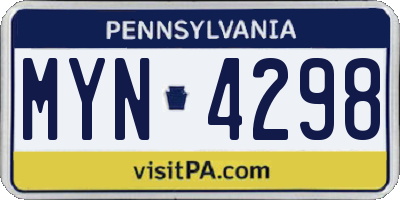 PA license plate MYN4298