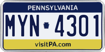 PA license plate MYN4301