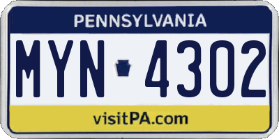 PA license plate MYN4302