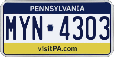 PA license plate MYN4303