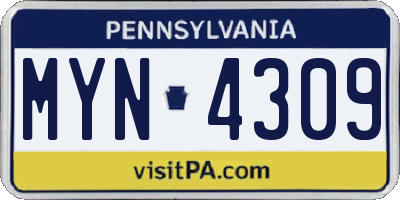 PA license plate MYN4309