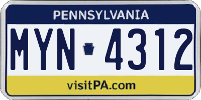 PA license plate MYN4312