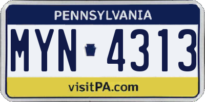 PA license plate MYN4313